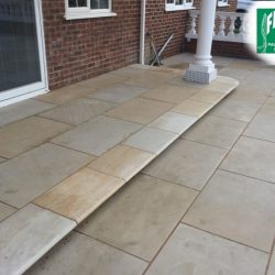 Ivory pure sawn and honed 800mm x 400mm pointed with Geofix allweather jointing compound in natural stone colour